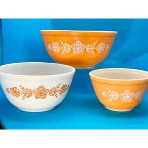 Vintage Pyrex Butterfly Gold Nesting Mixing Bowl Set 401 402 403 Floral USA
